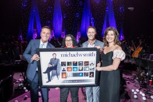 Photo Credit: Dale Lynch. From left to right: Michael W. Smith honored by RIAA for his 16 RIAA certified projects. Jordan Smith, Amy Grant, David Hamilton (Music Director and Conductor), Michael W. Smith.